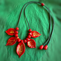 Image 6 of Christmas Necklace - Red/Gold Leaf