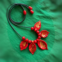 Image 7 of Christmas Necklace - Red/Gold Leaf