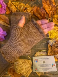 Image 2 of Chocolate brown ladies alpaca hand knit fingerless gloves 