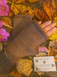 Image 4 of Chocolate brown ladies alpaca hand knit fingerless gloves 