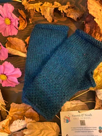 Image 1 of Aqua marine ladies alpaca hand knit fingerless gloves 