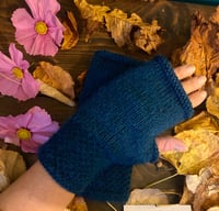 Image 2 of Aqua marine ladies alpaca hand knit fingerless gloves 