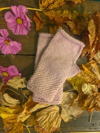 Image 1 of Blush pale pink ladies alpaca fingerless hand knit gloves 