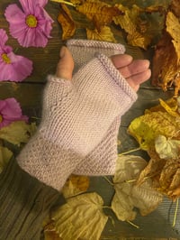 Image 3 of Blush pale pink ladies alpaca fingerless hand knit gloves 