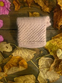 Image 4 of Blush pale pink ladies alpaca fingerless hand knit gloves 