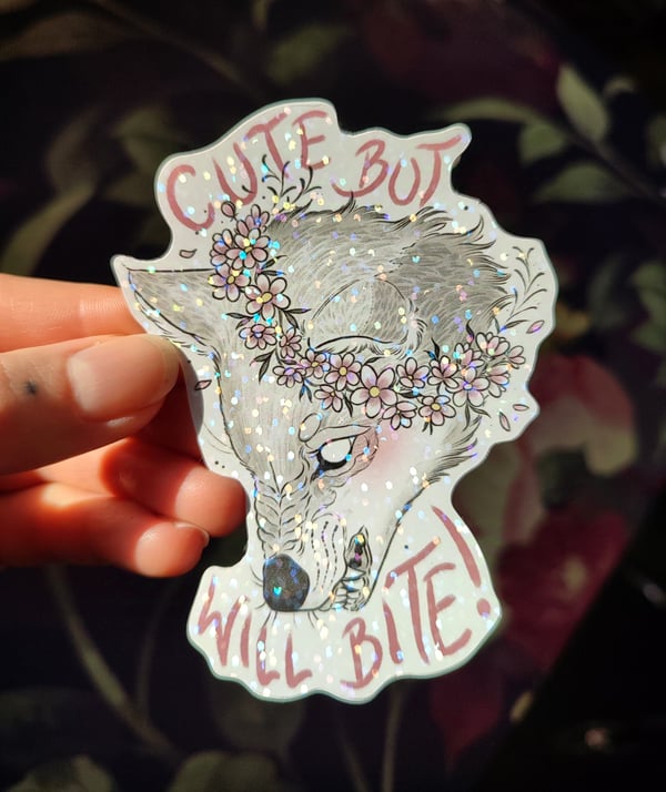 Image of Sparkly sticker: Cute but will bite