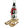 Snowman on Sleigh Christmas Glass Tree Ornament