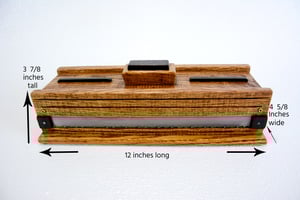 Image of Oak wood Keepsake Box accented with exotic Black Palmm edged with band saw blade, Wood Knife Box