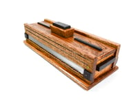 Image 1 of Oak wood Keepsake Box accented with exotic Black Palmm edged with band saw blade, Wood Knife Box