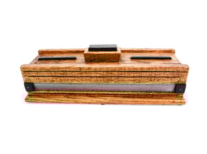 Image of Oak wood Keepsake Box accented with exotic Black Palmm edged with band saw blade, Wood Knife Box
