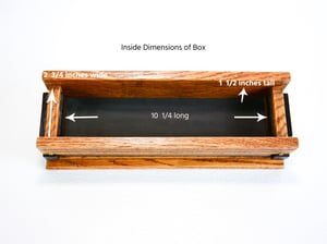 Image of Oak wood Keepsake Box accented with exotic Black Palmm edged with band saw blade, Wood Knife Box