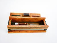 Image 11 of Oak wood Keepsake Box accented with exotic Black Palmm edged with band saw blade, Wood Knife Box