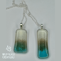 Image 1 of Fused Glass Necklace - blue and vanilla