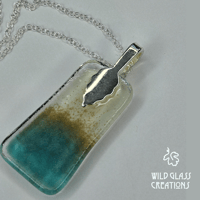 Image 4 of Fused Glass Necklace - blue and vanilla