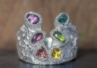 Image 1 of 'one shy of a rainbow' - recycled silver ring with raw sapphires