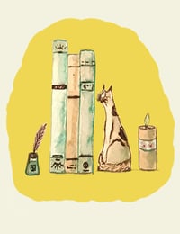 Image 2 of Illustration "chat /livre "carte postale, carte à message, idée cadeau 