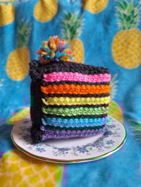 Image 7 of Knitted Cake Slices - Rainbow, Neon, Funfetti, Checkerboard, and Vampire Drips Now Available!