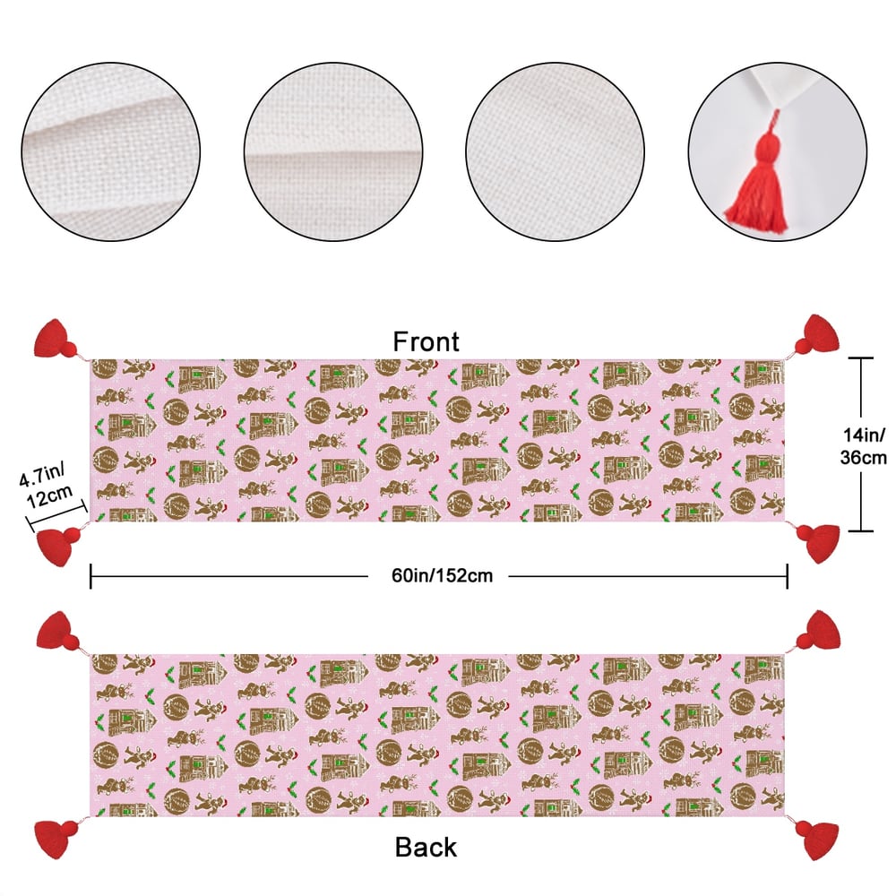 Image of “How Sweet it is” Gingerdead cookie table runner with Pom poms 
