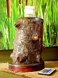 Image 2 of Rustic Spruc Log LED light with Votice Glass Holder and Candle, Rustic Decor, unique funcational art