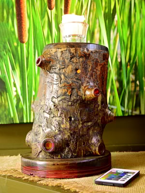Image of Rustic Spruc Log LED light with Votice Glass Holder and Candle, Rustic Decor, unique funcational art