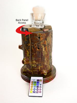 Image of Rustic Spruc Log LED light with Votice Glass Holder and Candle, Rustic Decor, unique funcational art