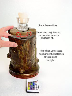 Image of Rustic Spruc Log LED light with Votice Glass Holder and Candle, Rustic Decor, unique funcational art