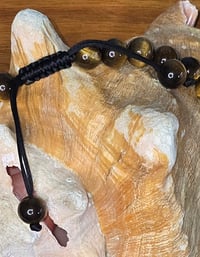 Image 3 of Tigers eye, onyx chakra adjustable necklace with wood accents