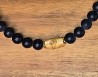 Image 4 of Tigers eye, onyx chakra adjustable necklace with wood accents