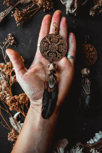 Image 5 of Relics etched brass and feather earrings