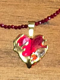 Image 2 of Red glass beads minimalist necklace stainless 18k gold heart pendant