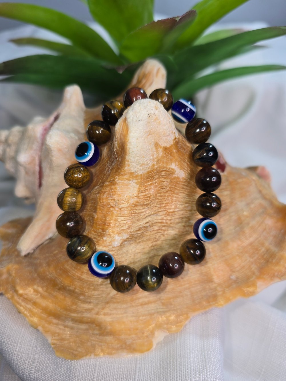 Image of Tigers eye with evil eye protection bracelet
