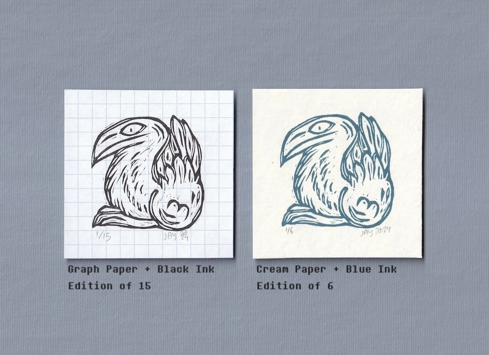Image of Small Bird Linocuts - 3" x 3" 