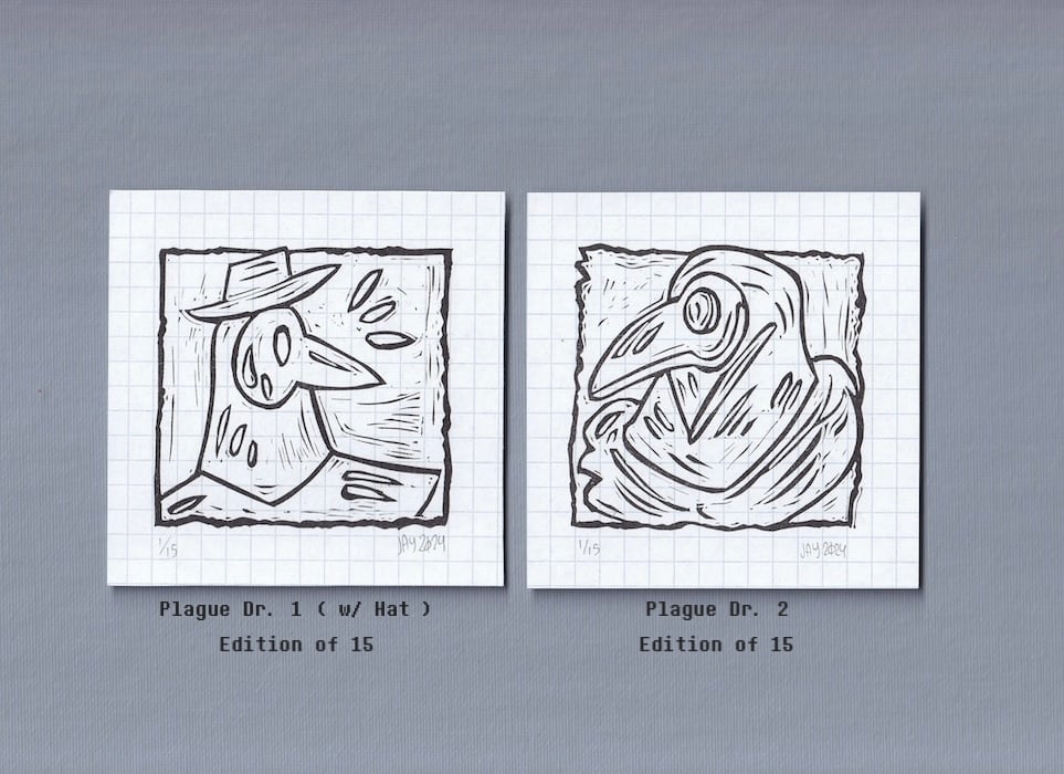 Image of Plague Dr. Linocuts - 4" x 4"