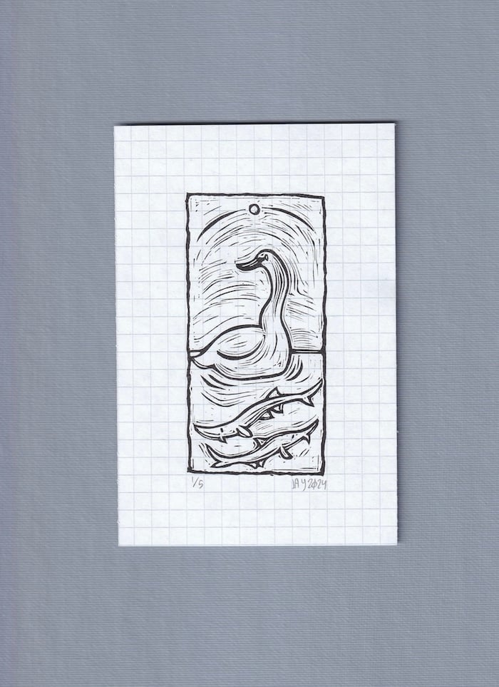 Image of Swan + Sturgeon Linocut - 4" x 6"