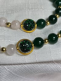 Image 2 of Natural Stone Green Jade and Rose Quartz Necklace Bracelet Set
