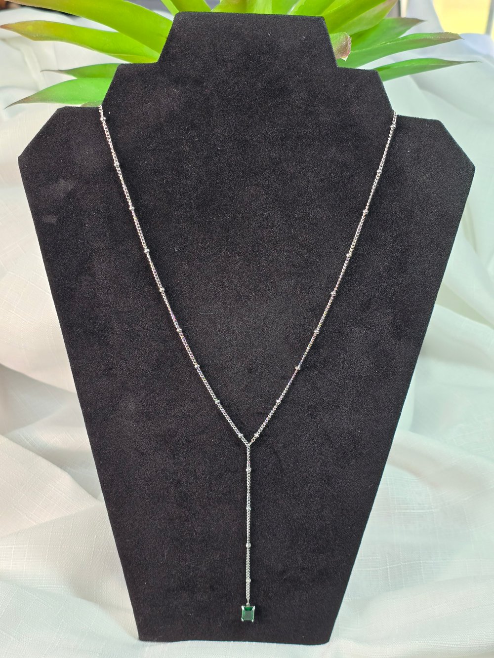 Image of Lariat necklace and Jade stone pendant