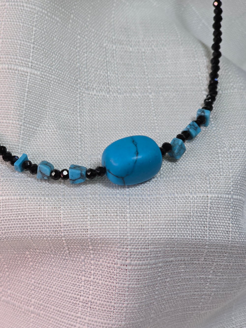 Image of Black Glass and Turquoise Beaded Necklace