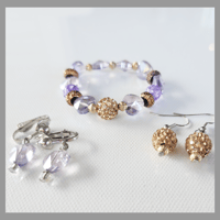Image 1 of Purple and Gold Hearts Bracelet/Lavender Drop Earrings/Coral Shimmer Earrings for Kids Teens Girls 