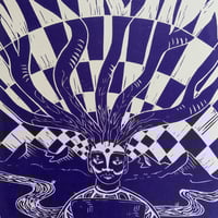 Image 1 of He Stared at his Laptop whilst his Mind Wandered into the Noosphere ~ lino print