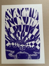 Image 3 of He Stared at his Laptop whilst his Mind Wandered into the Noosphere ~ lino print