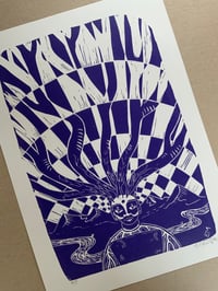 Image 2 of He Stared at his Laptop whilst his Mind Wandered into the Noosphere ~ lino print