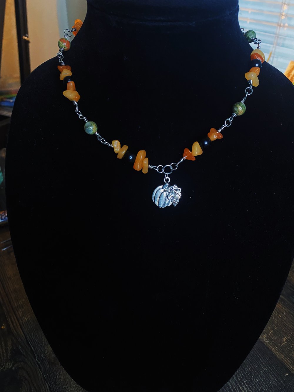 Image of "Happy Harvest" choker w/ Unikite, Obsidian, & Orange Quartzite