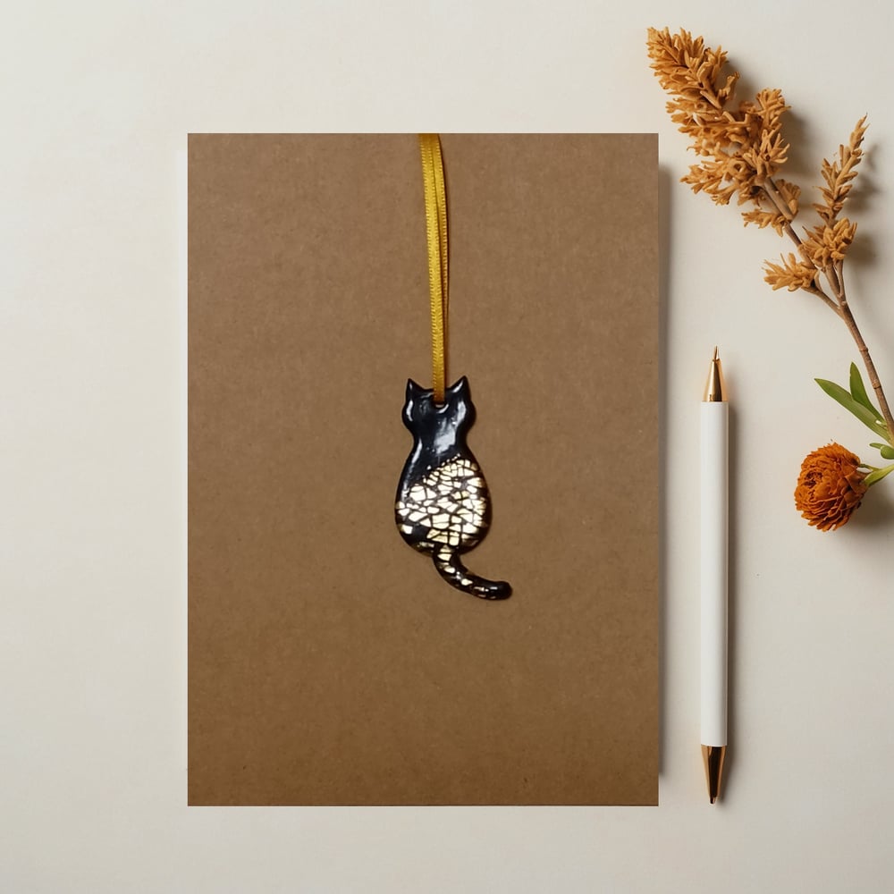 Image of Greetings Card With Keepsake Cat Finished In Gold Leaf