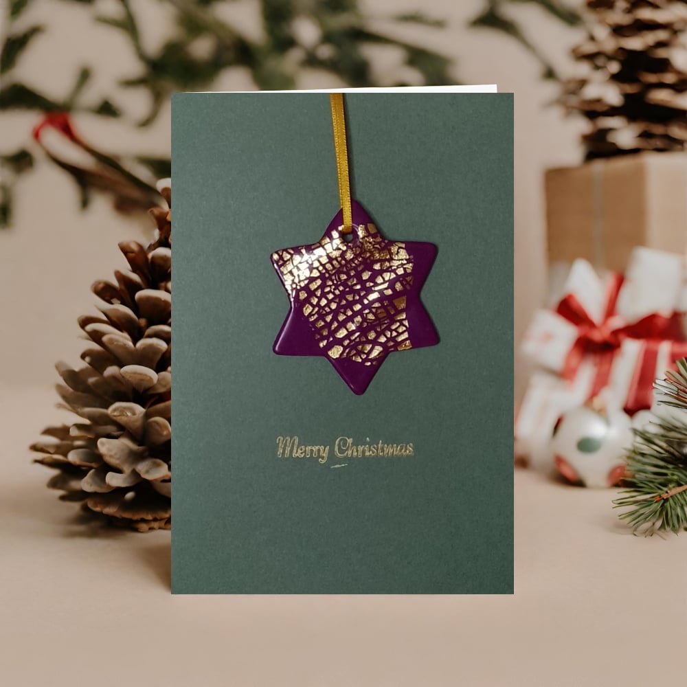 Image of 'Merry Christmas' Card With Keepsake Star Finished With Gold Or Silver Leaf
