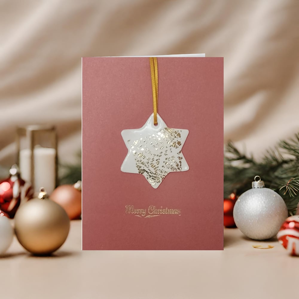 Image of 'Merry Christmas' Card With Keepsake Star Finished With Gold Or Silver Leaf