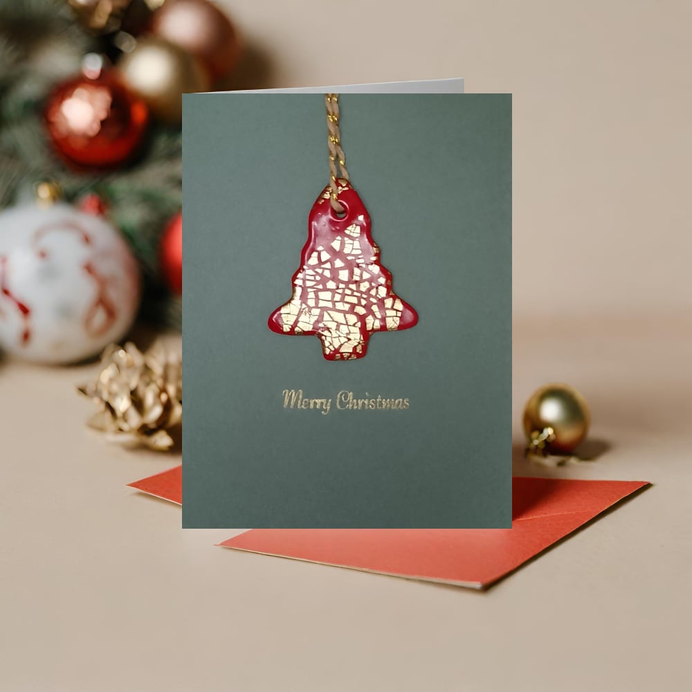 Image of 'Merry Christmas' Card With Tree Keepsake Finished In Gold Leaf