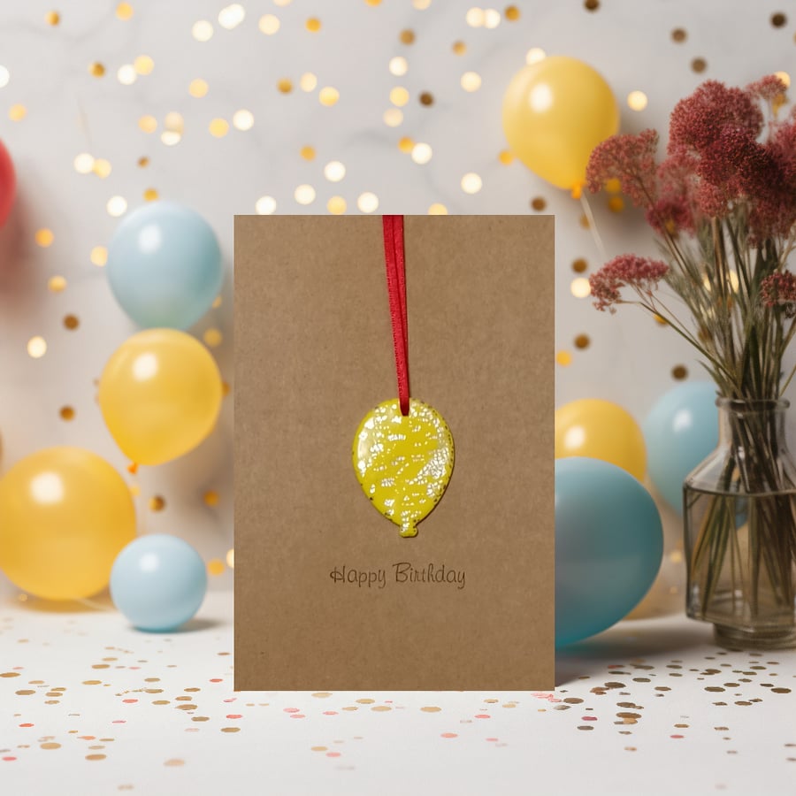 Image of 'Happy Birthday' Card With Balloon Keepsake Finished In Gold Or Silver Leaf