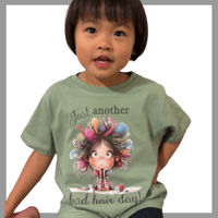 Image 1 of  Bad Hair Day Tee - Kids Youth Teen Girls Green and Blue Funny Wild Hairstyle T-shirt