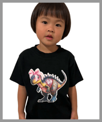 Image 3 of Velociraptor Tee - With or Without Bow Kids Youth Girls and Boys Black Cute Dinosaur T-shirt