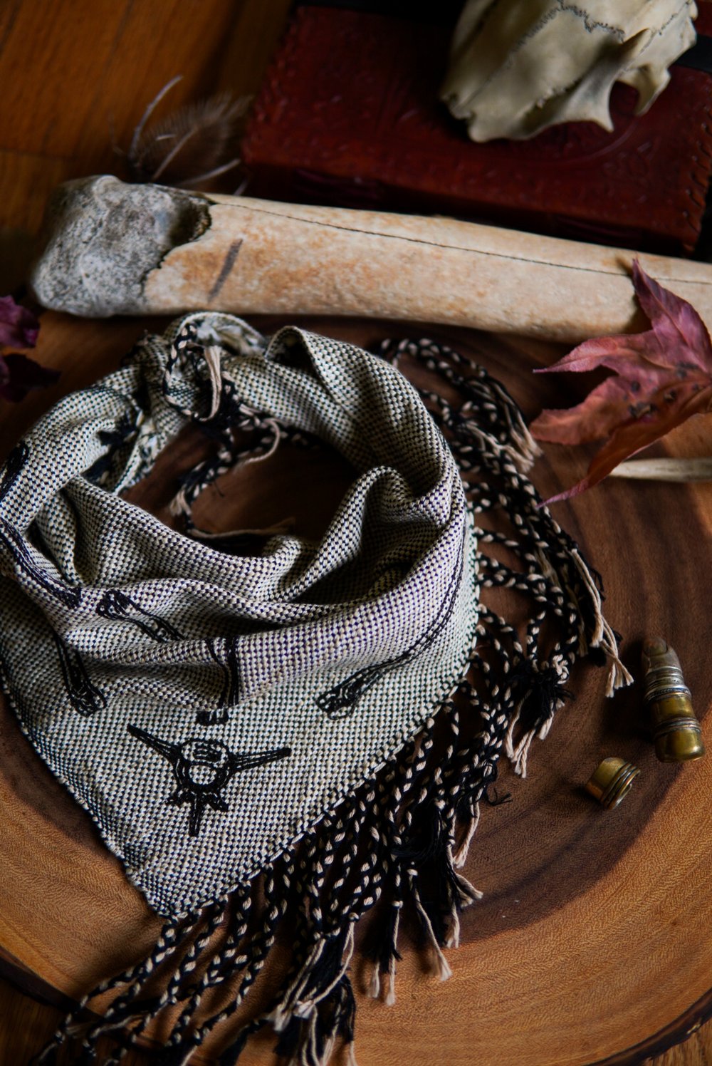 Image of Bone Print Kerchief - Black Ink -2